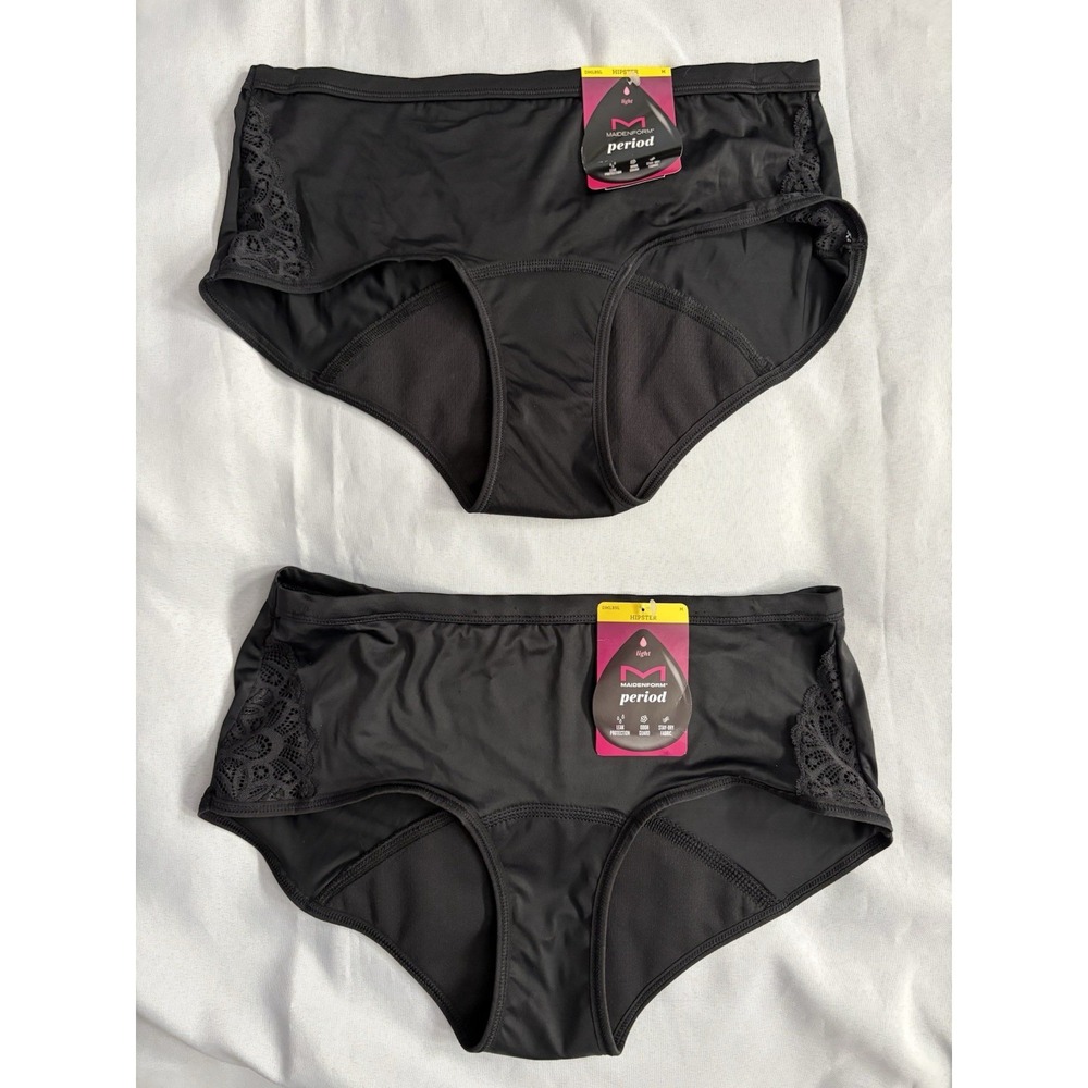 NEW Maidenform Light Period Hipster Panty Black 2 Pair Women's Medium DMLBSL